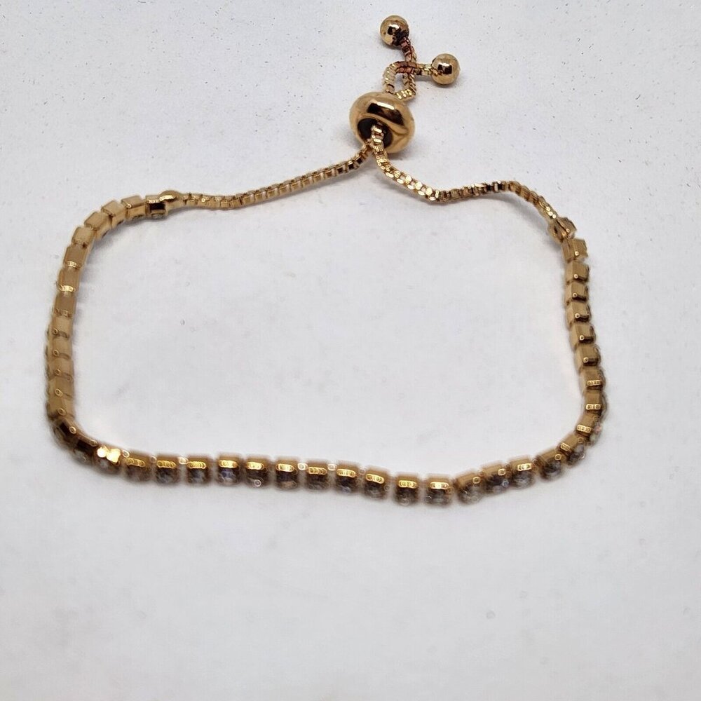 Bracelet Box Chain With Bling Tennis Adjustable Women's Gold Tone
